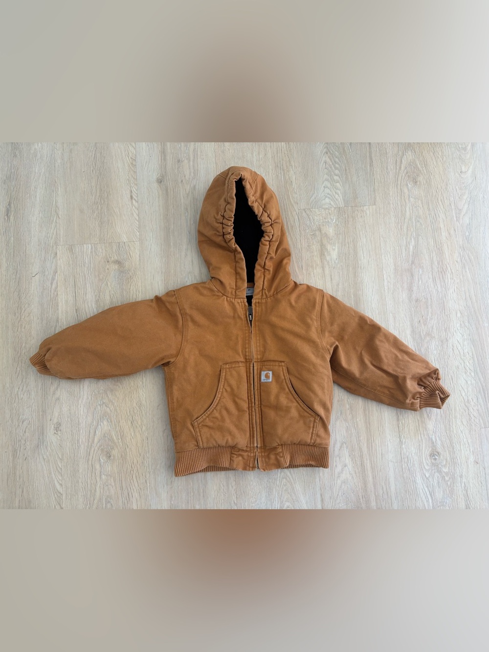Carhartt Jacket Kid Sz 3T Years Brown Insulated Duck Canvas Hooded Blanket Lined